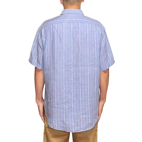 【USED】00's J.CREW Multi-Stripe Linen S/S Shirt Light Blue