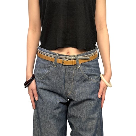 【USED】00's DRIES VAN NOTEN Leather & Metallic Layered Double Belt