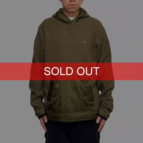 【USED】00's EURO NIKE Technical Fleece Hoodie Olive Khaki