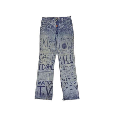 【USED】90's W.&L.T. "KISS THE FUTURE" Graffiti Print Denim Pants