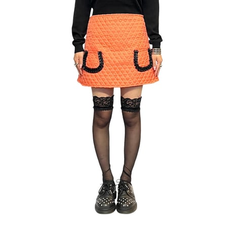 【DEAD STOCK】90's PRINCESSE WALLY QUILTED MINI SKIRT ORANGE