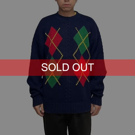 【USED】90's OLD GAP ARGYLE COTTON KNIT SWEATER