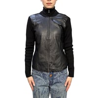 【USED】00's Eddie Bauer Leather × Merino Wool Hybrid Zip Jacket Black