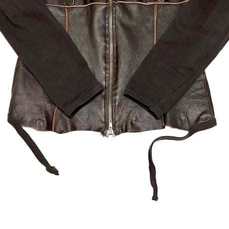 【USED】00's QUBHA LEATHER×COTTON SWITCHING JACKET