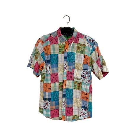 【USED】90'S TOMMY HILFIGER PATCHWORK S/S SHIRT