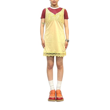 【USED】60's Schiesser S-line LINGERIE SLIP MINI DRESS YELLOW