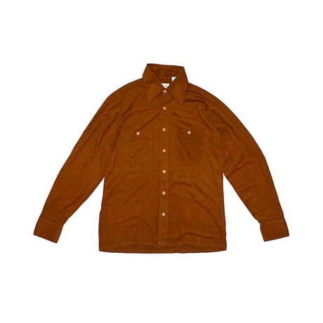 【USED】70's Macy's California TRIACETATE × NYLON SHIRT BROWN