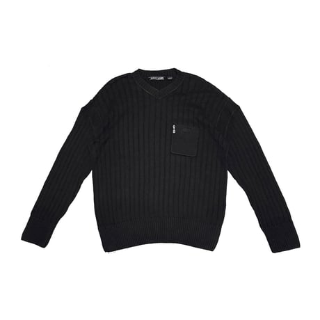 【USED】90's GUESS JEANS Ribbed Cotton V-Neck Knit with Pocket