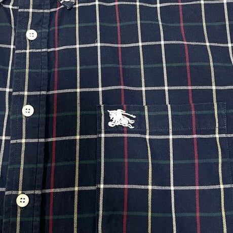 【USED】90'S BURBERRYS NAVY CHECK B.D SHIRT MADE IN ENGLAND