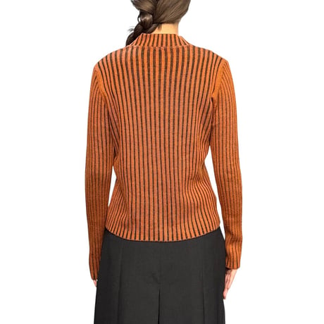 【USED】90's Sheer Stripe Zip-Up Knit Top with Stud Details
