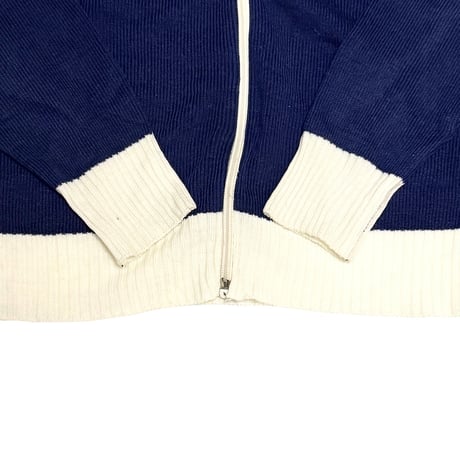 【USED】70's Line Knit Zip-Up Jacket  Navy & White