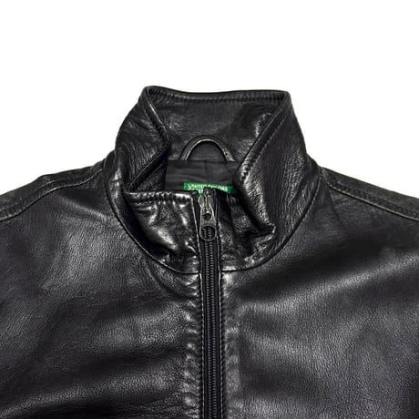 【USED】00's UNITED COLORS OF BENETTON Black Leather Jacket OPTI Zip