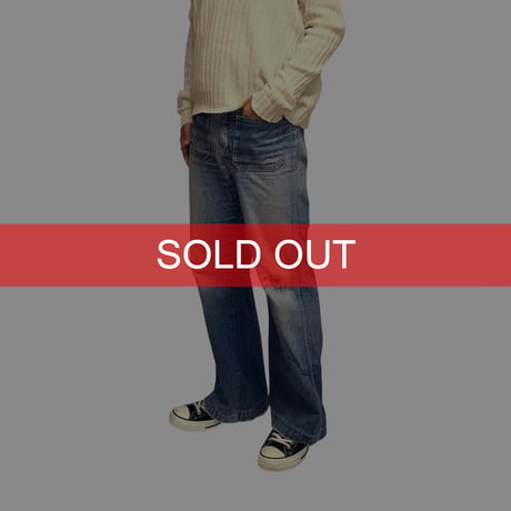 【USED】70's French Wide Flare Work Denim Heavy Fade & Authentic Repairs