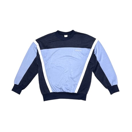 【USED】80's adidas Hungary-Made Panel Sweatshirt Navy × Sax Color Block