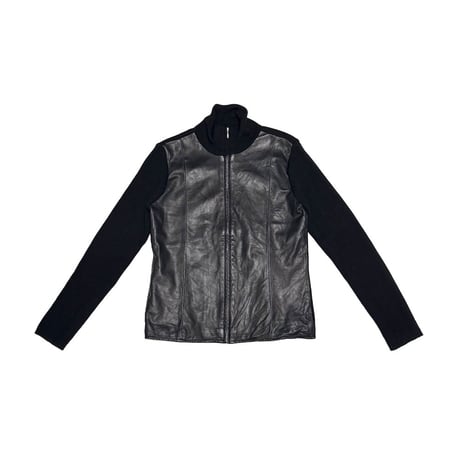 【USED】00's Eddie Bauer Leather × Merino Wool Hybrid Zip Jacket Black