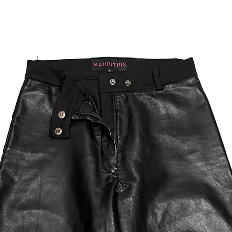 【USED】00's MAURITIUS LEATHER × POLYESTER SWITCHING PANTS