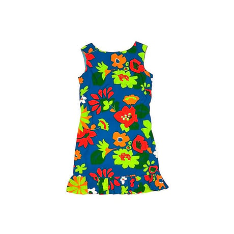 【USED】70'S Sun Fashions OF Hawaii TROPICAL FLOWERS GRAPHIC DRESS