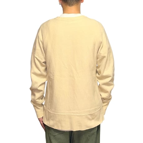 【USED】90's A BATHING APE Reverse Weave Henley Neck Sweatshirt Ivory
