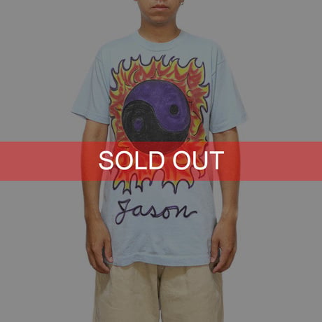 【USED】80'S-90'S AIRBRUSH YIN YANG FIRE T-SHIRT