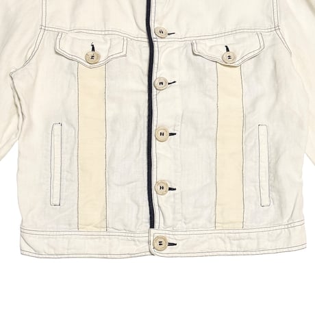 【USED】00's ARMANI JEANS Collarless Hemp Trucker Jacket
