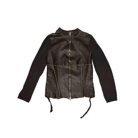 【USED】00's QUBHA LEATHER×COTTON SWITCHING JACKET