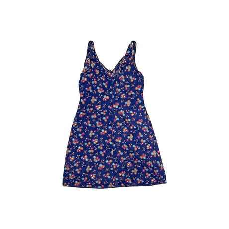 【USED】70's RETRO FLOWER SLIP MINI DRESS NAVY