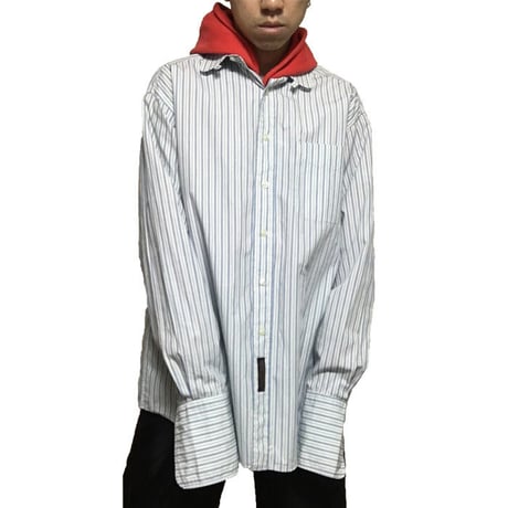 【USED】90'S TOMMY HILFIGER OVERSIZED  DOUBLE CUFFS STRIPE SHIRT