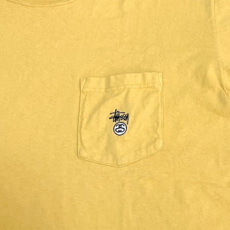 【USED】90'S STUSSY ONE POINT LOGO POCKET T-SHIRT YELLOW