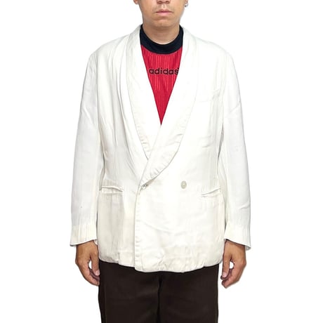 【USED】30's BRITISH VINTAGE SHAWL COLLAR SILK DOUBLE BREASTED DINNER JACKET WHITE