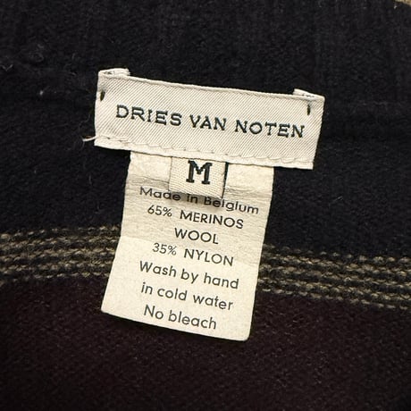 【USED】90's DRIES VAN NOTEN Multi-Stripe V-Neck Knit Made in Belgium