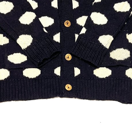 【USED】80'S HIGHLAND CLUB BRITISH WOOL SPOT PATTERN KNIT CARDIGAN