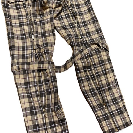 【USED】90'S  VIVIENNE WESTWOOD GOLD LABEL TARTAN CHECK BONDAGE TROUSERS BEIGE