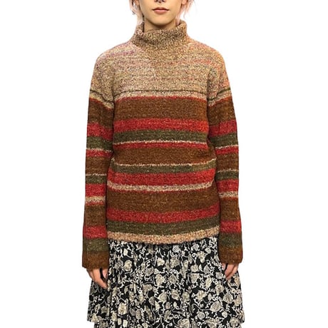 【USED】00's SAG HARBOR SPORT HI-NECK BORDER KNIT TOP