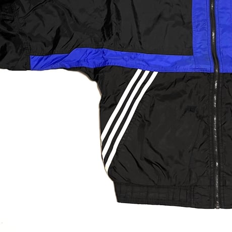 【USED】90'S adidas NYLON TRACK JACKET BLACK × BLUE LINE