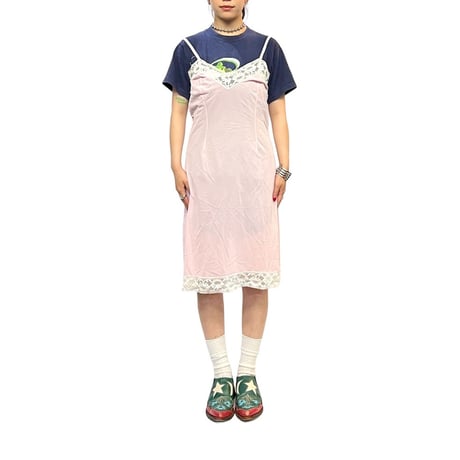 【USED】60's Perlon LINGERIE SLIP DRESS BABY PINK