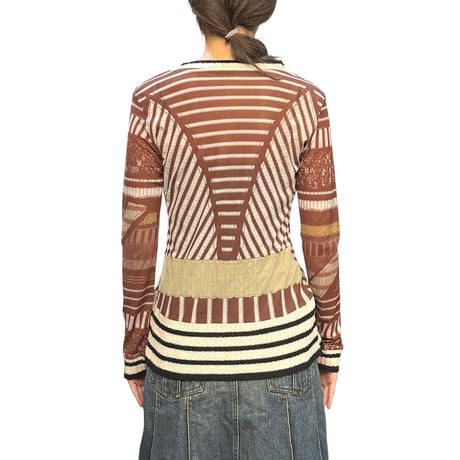 【USED】00's Sheer Power Net Graphic × Knit Top
