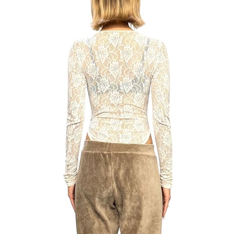 【USED】Vintage White Floral Mesh Sheer Lace Bodysuit