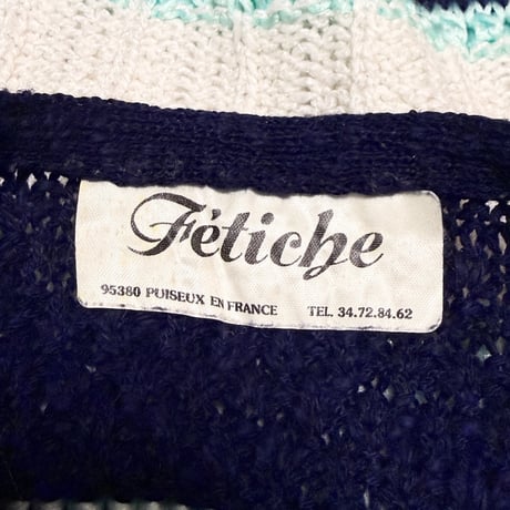 【USED】80's Fétiche France Textured Stripe Knit Pullover Navy × White