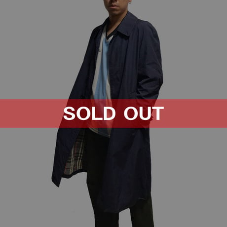 【USED】80'S BURBERRYS STAND FALL COLLAR COAT NAVY MADE IN ENGLAND