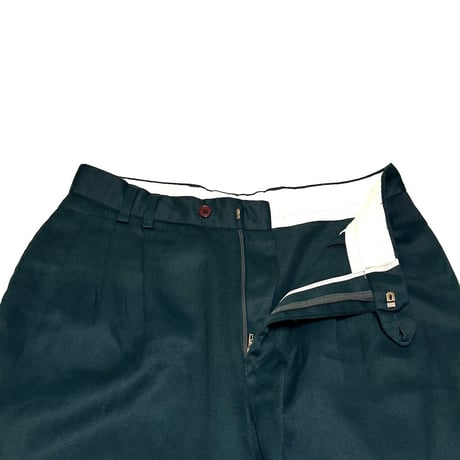 【USED】80's-90's BURTON 3-Tuck Wide Slacks Dark Green