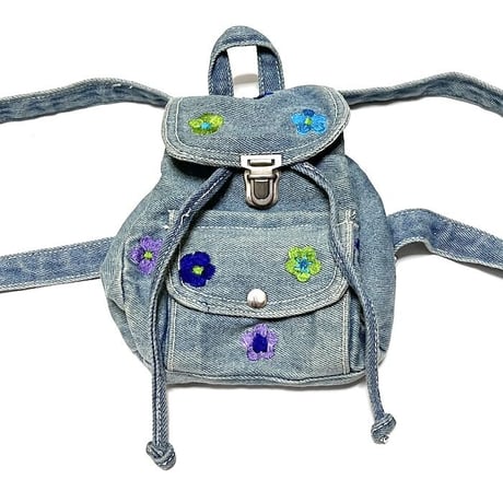 【USED】90'S-00'S FLOWER EMBROIDERY DENIM MINI BACKPACK