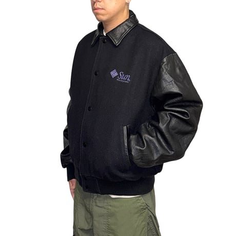 【USED】90's Sun Microsystems "JAVA" Leather Sleeve Varsity Jacket