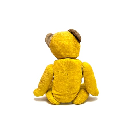 【USED】50's-60's Glass-Eye Jointed Bear Yellow Velvet × Suede
