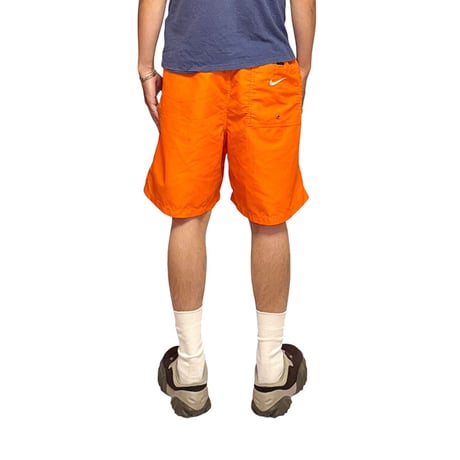 【USED】90's NIKE Side Tape Swim Shorts Hi-Vis Orange