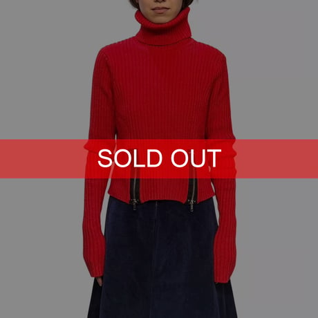 【USED】2010's Jean Paul Gaultier × LINDEX Red Ribbed Zip-Detail Turtleneck Knit