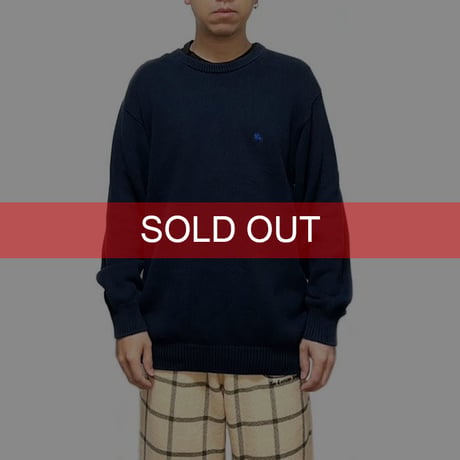 【USED】90'S BURBERRYS COTTON KNIT SWEATER NAVY