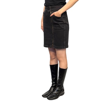 【USED】90's DKNY JEANS Front Zip Black Denim Pencil Skirt