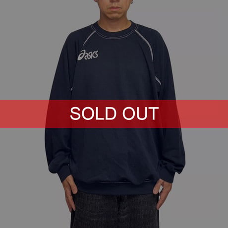 【USED】90's-00's asics Contrast Stitch Euro Team Sweatshirt Navy