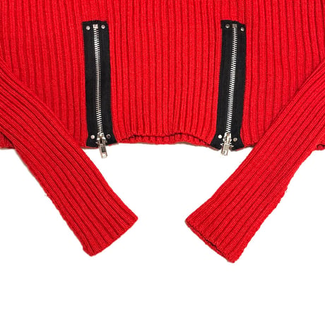 【USED】2010's Jean Paul Gaultier × LINDEX Red Ribbed Zip-Detail Turtleneck Knit