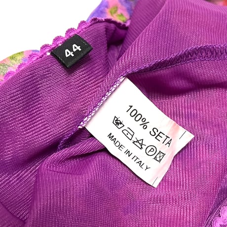 【USED】90's SILK ORGANDY FLOWER PATTERN SKIRT PINK PURPLE ITALY